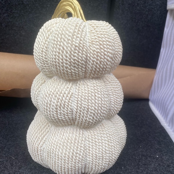 Three-Tier Off-White Pumpkin Decor with Gold Trunk - Picture 2 of 3